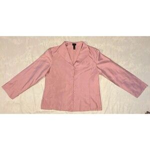 Eileen Fisher Womens Pink Solid Silk Woven Button-Front Collared Blouse 3/4 M